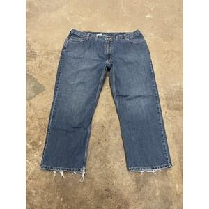 Carhartt BD1483-M Jeans Mens 46x30 Blue Relaxed Straight Zip Fly Distressed
